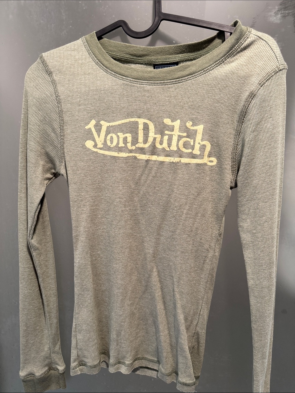 Von Dutch Olive Green Long-Sleeve Logo Tee